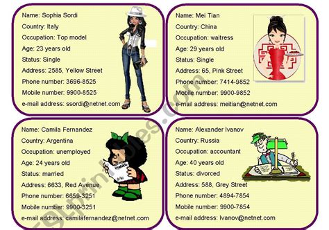 Personal info card